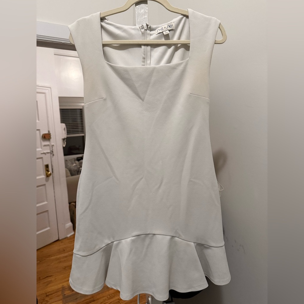 She + Sky White Dress with Ruffle Hem